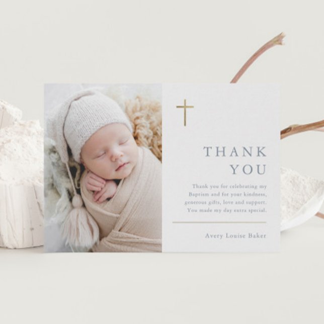Budget Minimalist Photo Baptism Thank You Card (Creator Uploaded)