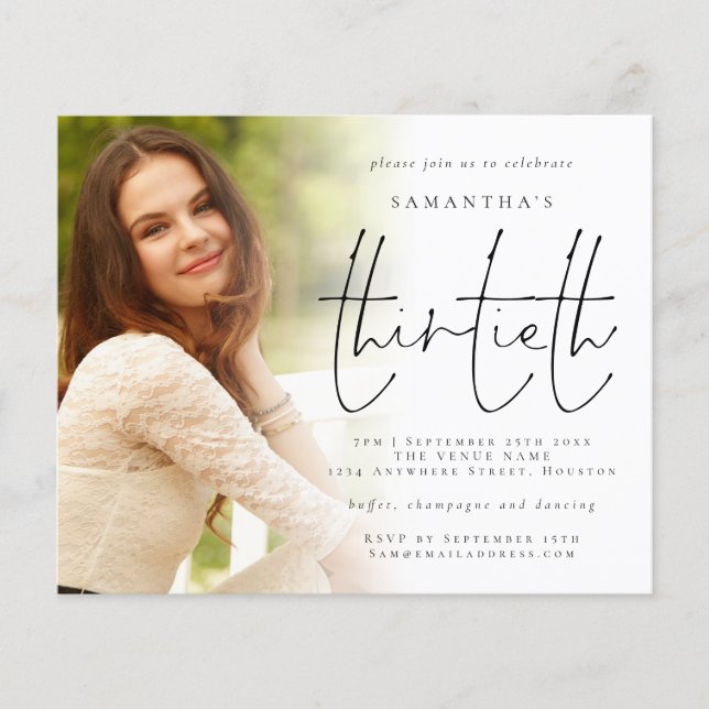 Budget Minimalist Photo Overlay 30th Birthday  (Front)