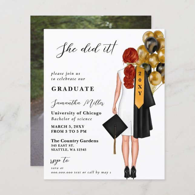 Budget Minimalist Photo She Did It Graduation (Front/Back)