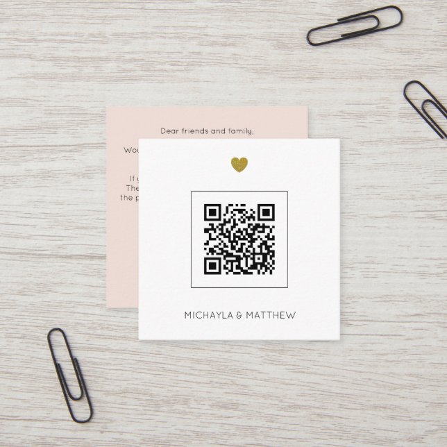 Budget Minimalist QR Code Blush Wedding Invitation (Front/Back In Situ)