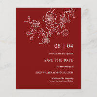 Budget Minimalist Red Cherry Blossom Save The Date
