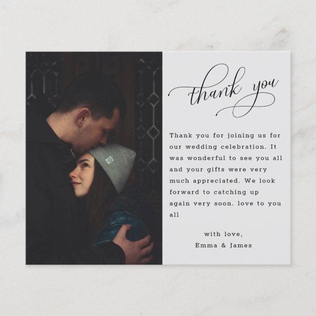 Budget Minimalist Script Wedding Photo Thank You (Front)