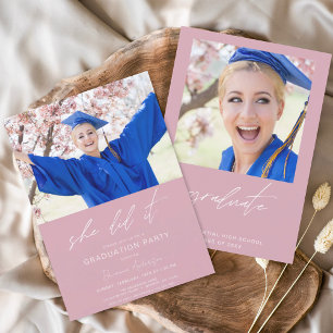 Budget Minimalist She Did It Graduation Blush Pink