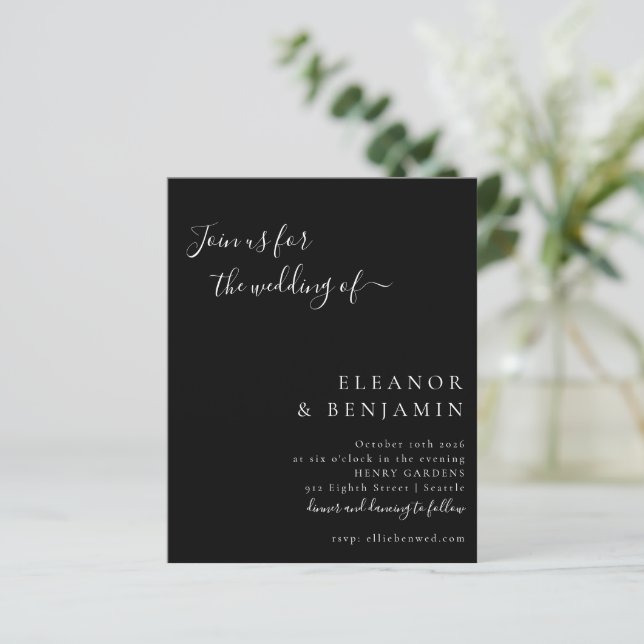Budget Minimalist Solid Black Wedding Invitation (Standing Front)