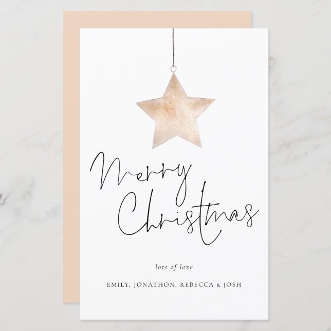 Budget Minimalist Star Script Merry Christmas Card (Front/Back)