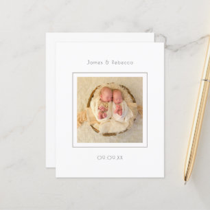Budget Minimalist Twins Photo Birth Announcement