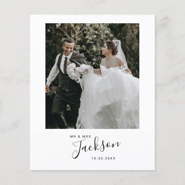 Budget Minimalist Wedding Photo Thank You Card (Front)