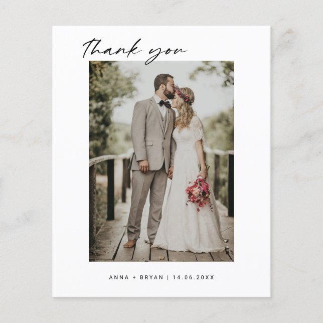 Budget Minimalist Wedding Photo Thank You Card (Front)