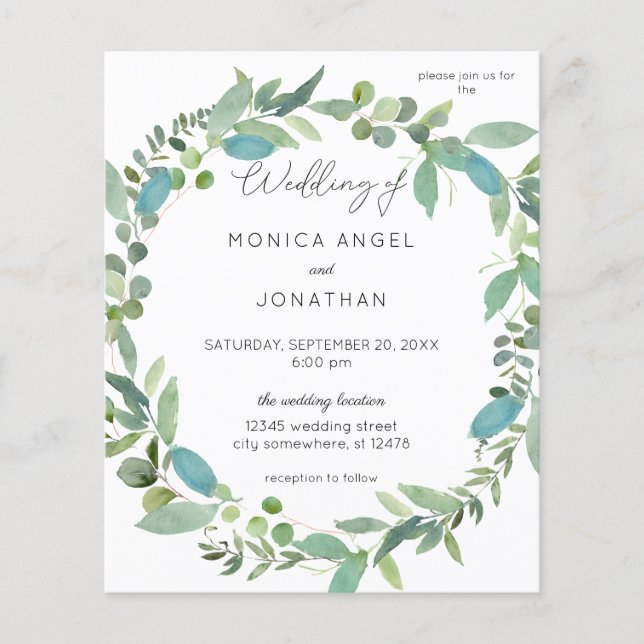 Budget Mint Eucalyptus Wedding Flyer (Front)