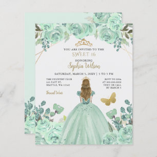 Budget Mint Gold Princess Sweet 16 Invitation