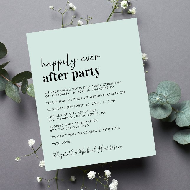 Budget Mint Wedding Reception Invitation (A chic and affordable Happily Ever After Party invitation)
