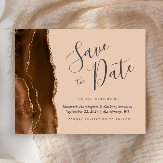 Budget Mocha Brown Agate Tan Wedding Save the Date (Creator Uploaded)