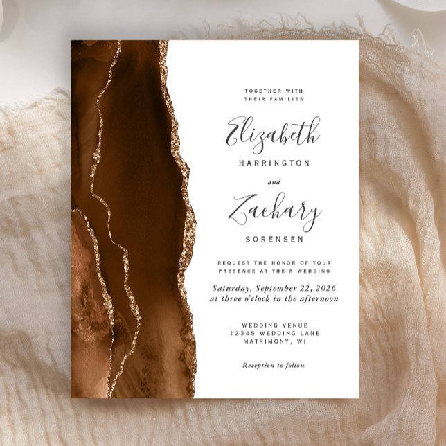 Budget Mocha Brown Gold Agate Wedding Invite (Creator Uploaded)