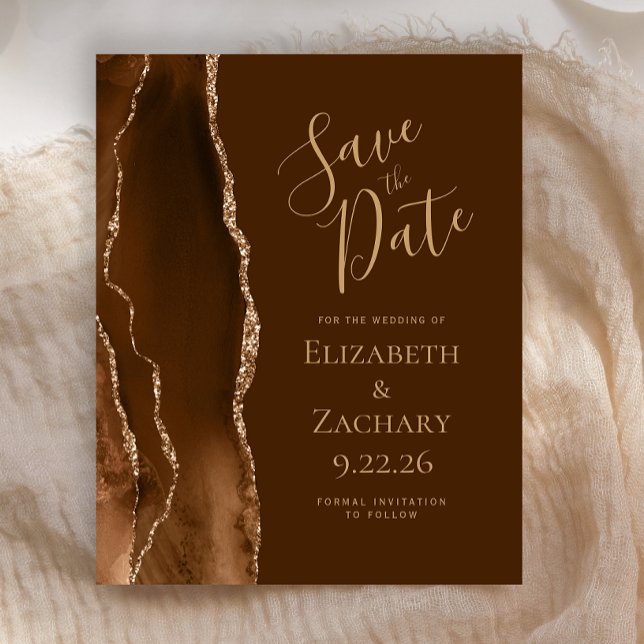 Budget Mocha Gold Agate Brown Save the Date (Creator Uploaded)