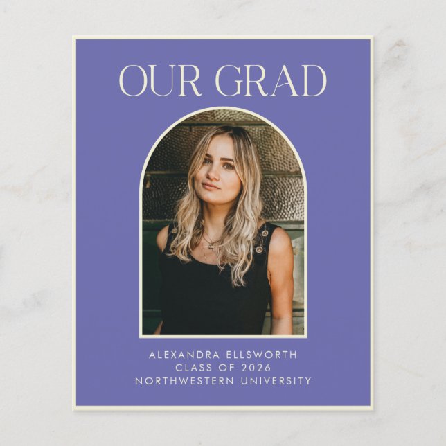 Budget Modern 2 Photo Purple Arch Graduation Card (Front)