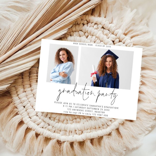 Budget Modern 2 Photo Script Graduation Party  (front and back view)