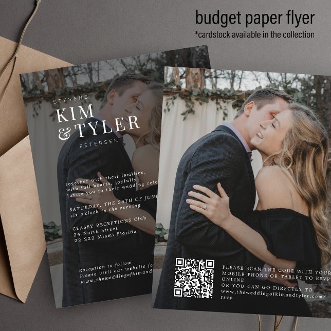 Budget modern 2 photos QR code wedding invitation Flyer (Creator Uploaded)