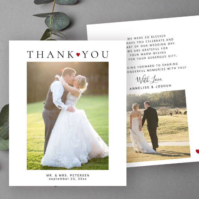 Budget modern 2 photos wedding thank you card (Creator Uploaded)