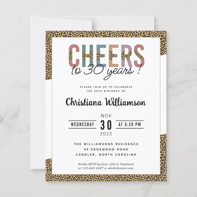 Budget Modern 30th Birthday Party Leopard Print  (Front)