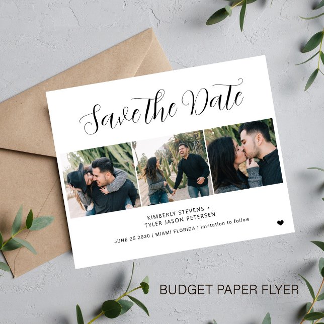 Budget modern 3 photo collage wedding save date flyer (Creator Uploaded)
