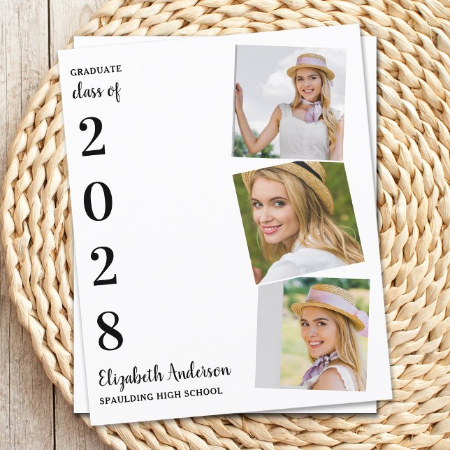 Budget Modern 3 Photo Graduation Announcement  (Creator Uploaded)