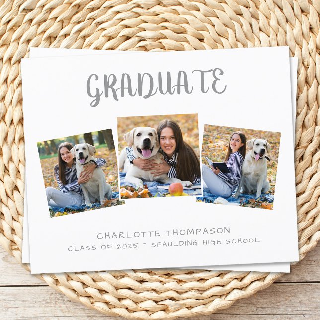Budget Modern 3 Photo Graduation Invitation (Creator Uploaded)