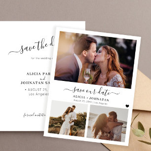 Budget modern 3 photo wedding save the date card