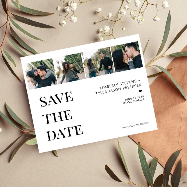 Budget modern 4 photo collage wedding save date (Creator Uploaded)