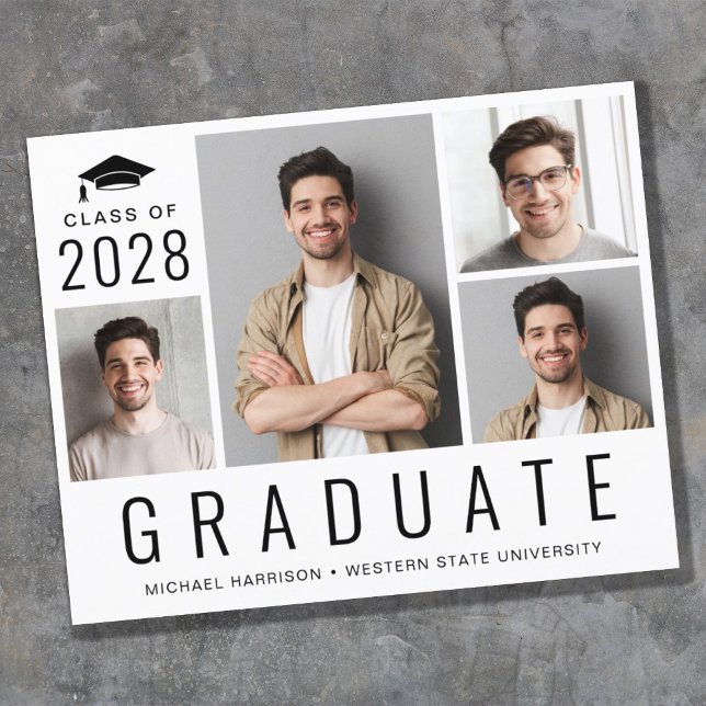Budget Modern 4 Photo Graduation Announcement (Creator Uploaded)
