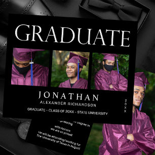 Budget Modern 4 Photo Graduation Announcement -B