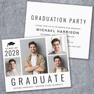 Budget Modern 4 Photo Graduation Party Invitation