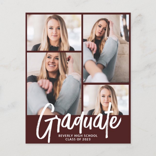 Budget Modern 4 Photo Script Graduation | Burgundy (Front)