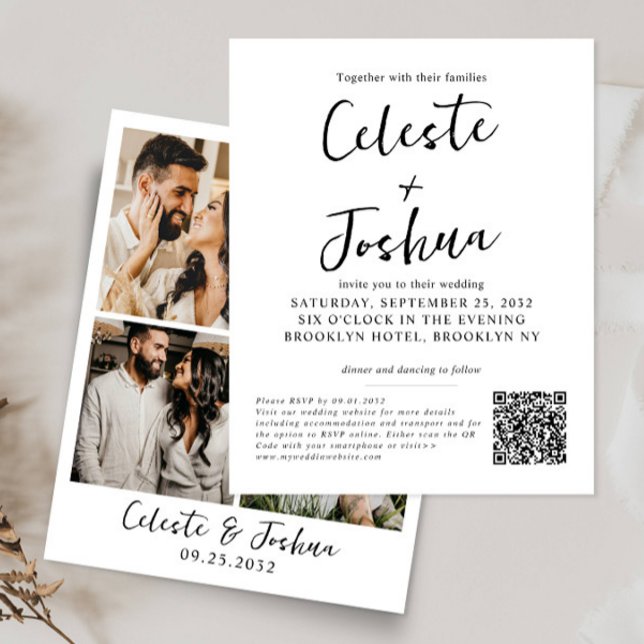 Budget Modern 4 Photo Script Name QR Code Wedding (Creator Uploaded)