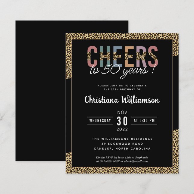 Budget Modern 50th Birthday Party Leopard Print  (Front/Back)