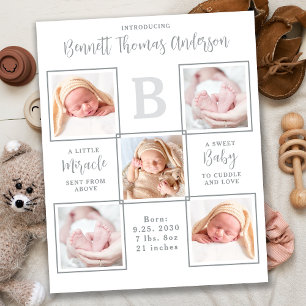 Budget Modern 5 Photo Birth Stats Baby Thank You