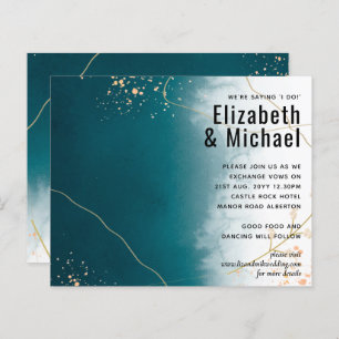 BUDGET Modern Abstract Teal Gold Wedding Invite