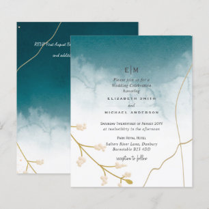 BUDGET Modern Abstract Teal Gold Wedding Invite