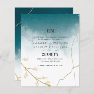BUDGET Modern Abstract Teal Gold Wedding Invite