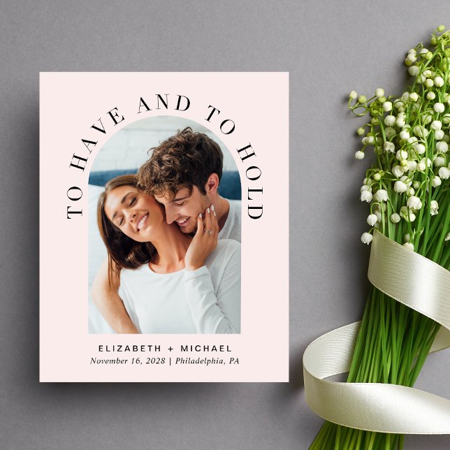 Budget Modern Arch Photo Pink Wedding Invitation (Creator Uploaded)