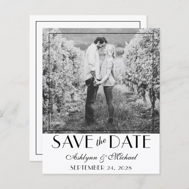 BUDGET Modern Art Deco Photo Save the Date (Front/Back)