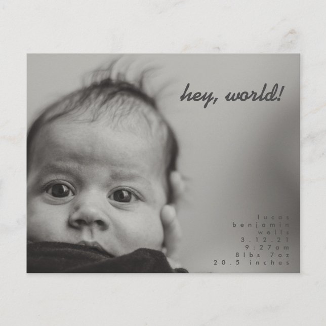 Budget Modern Baby Photo Birth Announcement (Front)