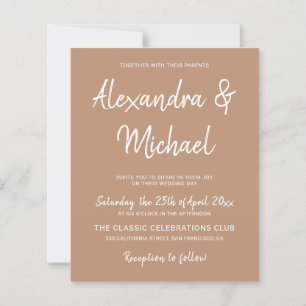 Budget modern beige tan wedding invitation