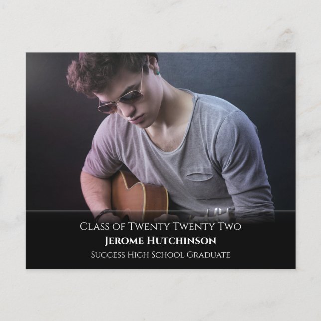 Budget Modern Black Photo Graduation Announcement (Front)