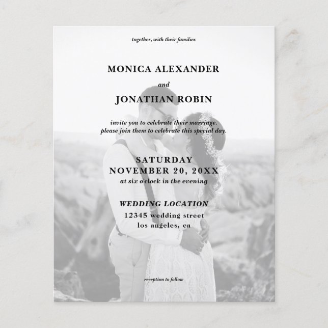 Budget Modern Black & White Photo Wedding Flyer (Front)