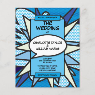 Budget Modern Blue Comic Book Wedding Invitation