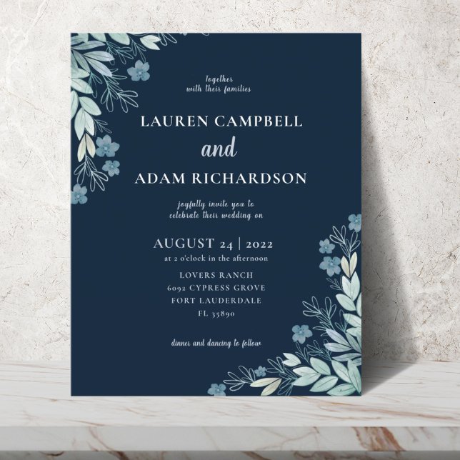 Budget Modern Blue Foliage Wedding Invitation (Creator Uploaded)