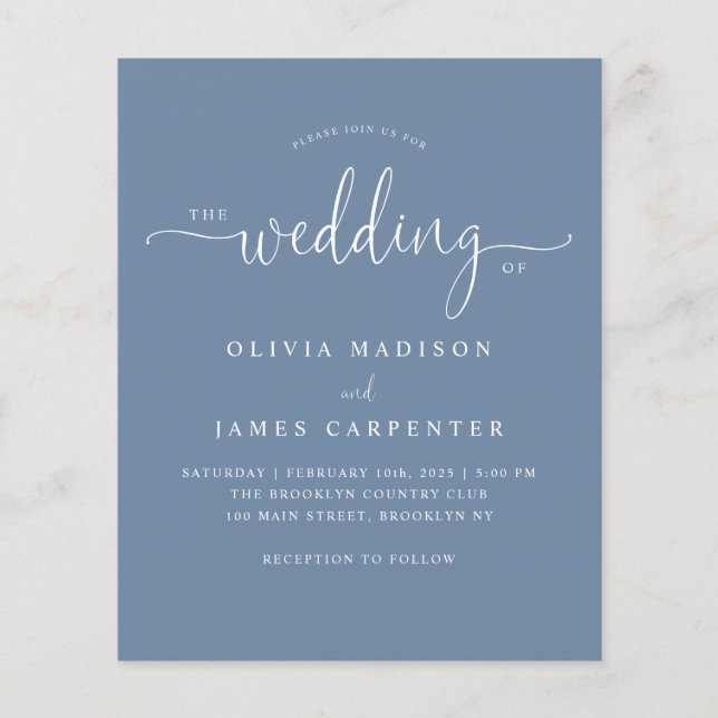 Budget Modern Boho Dusty Blue Photo Wedding Invite (Front)