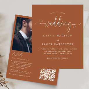Budget Modern Boho Terracotta Photo Wedding Invite