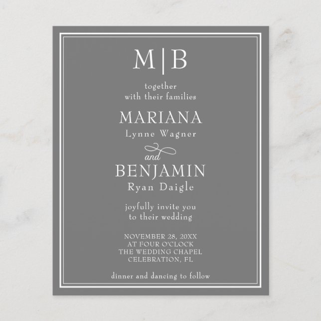 Budget Modern Border Grey Wedding Invitation (Front)