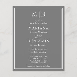 Budget Modern Border Grey Wedding Invitation